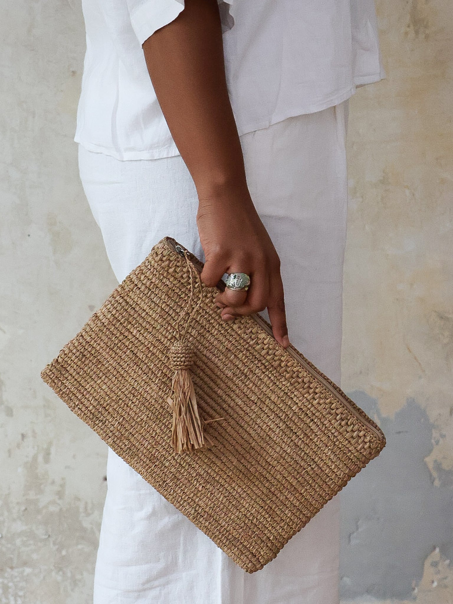 Handgefertigte Raffia Clutch 